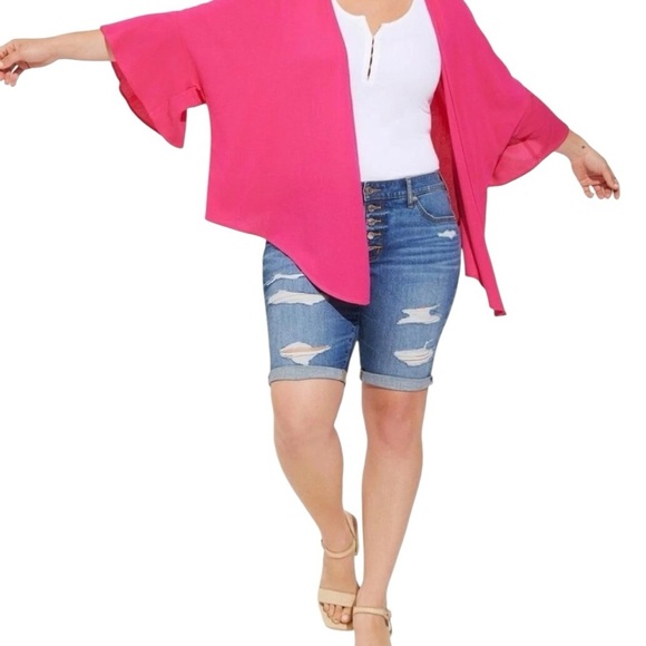 Torrid Washable Gauze Tie Front Crop Kimono Women’s Size 3X Pink Draped - Picture 2 of 11